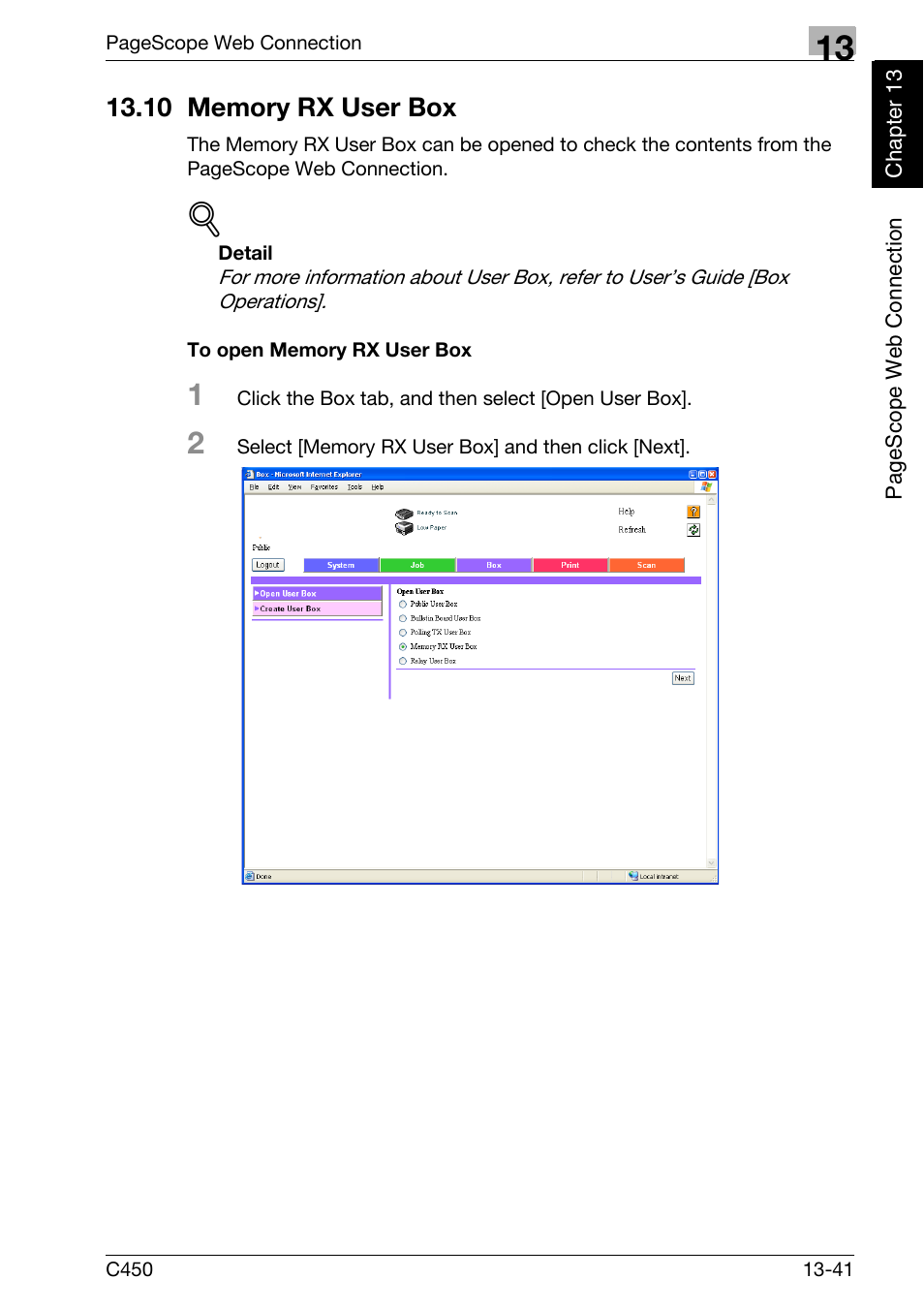 10 memory rx user box, To open memory rx user box, 10 memory rx user box -41 | Konica Minolta FK-502 User Manual | Page 430 / 450