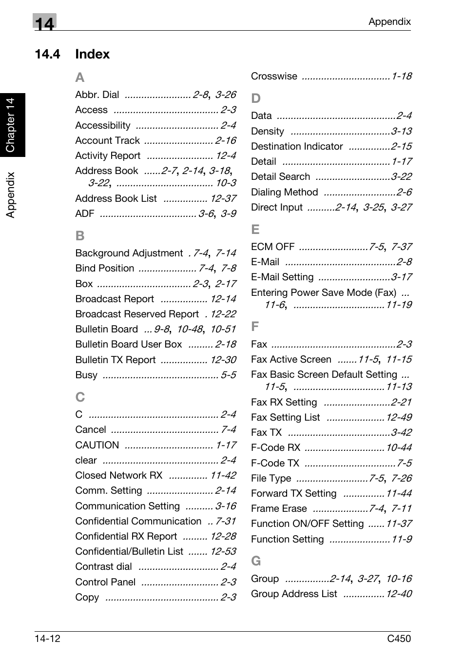 4 index, Index -12, 4 index a | Konica Minolta FK-502 User Manual | Page 445 / 450