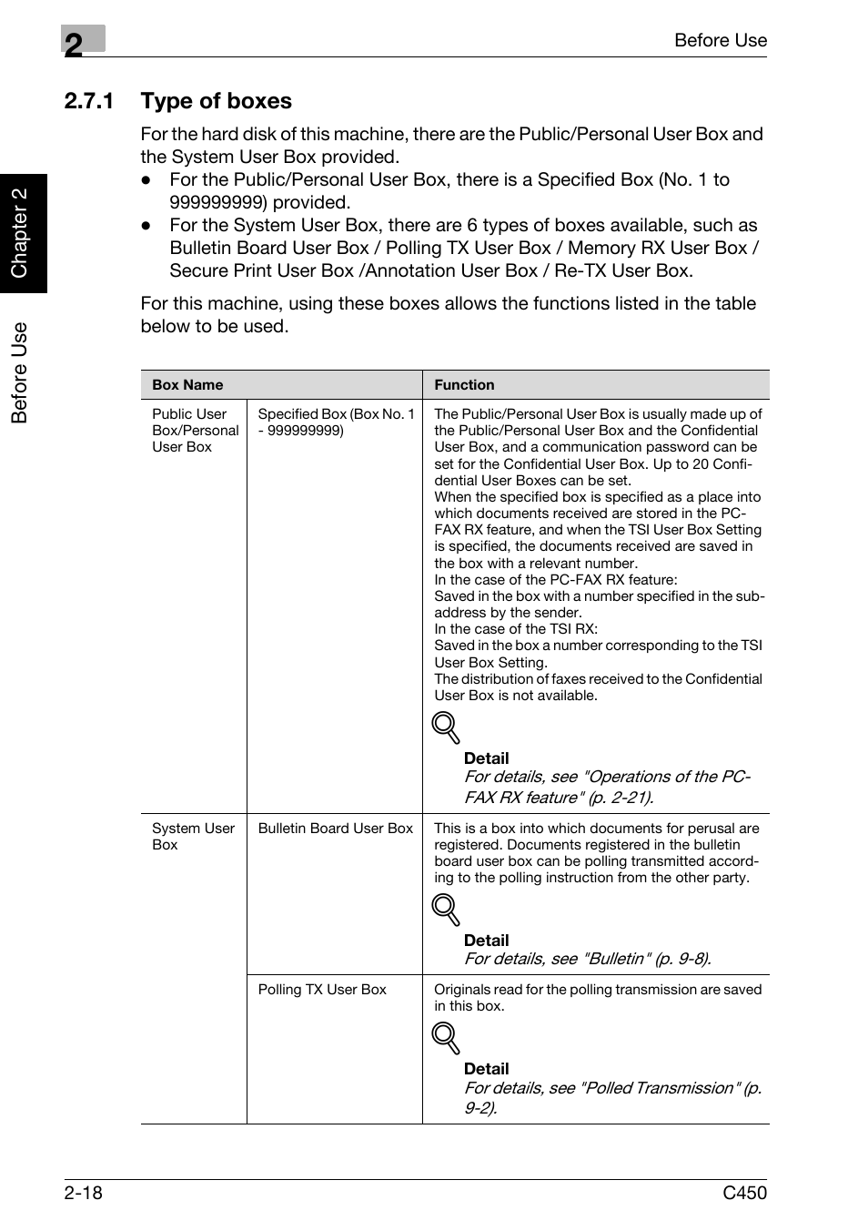 1 type of boxes, Type of boxes -18 | Konica Minolta FK-502 User Manual | Page 47 / 450