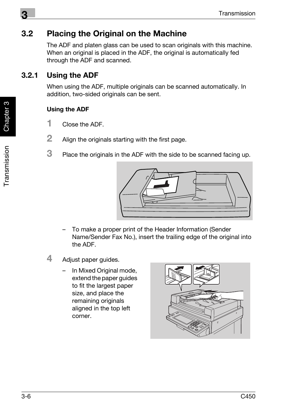 2 placing the original on the machine, 1 using the adf, Using the adf | Placing the original on the machine -6, Using the adf -6 | Konica Minolta FK-502 User Manual | Page 61 / 450