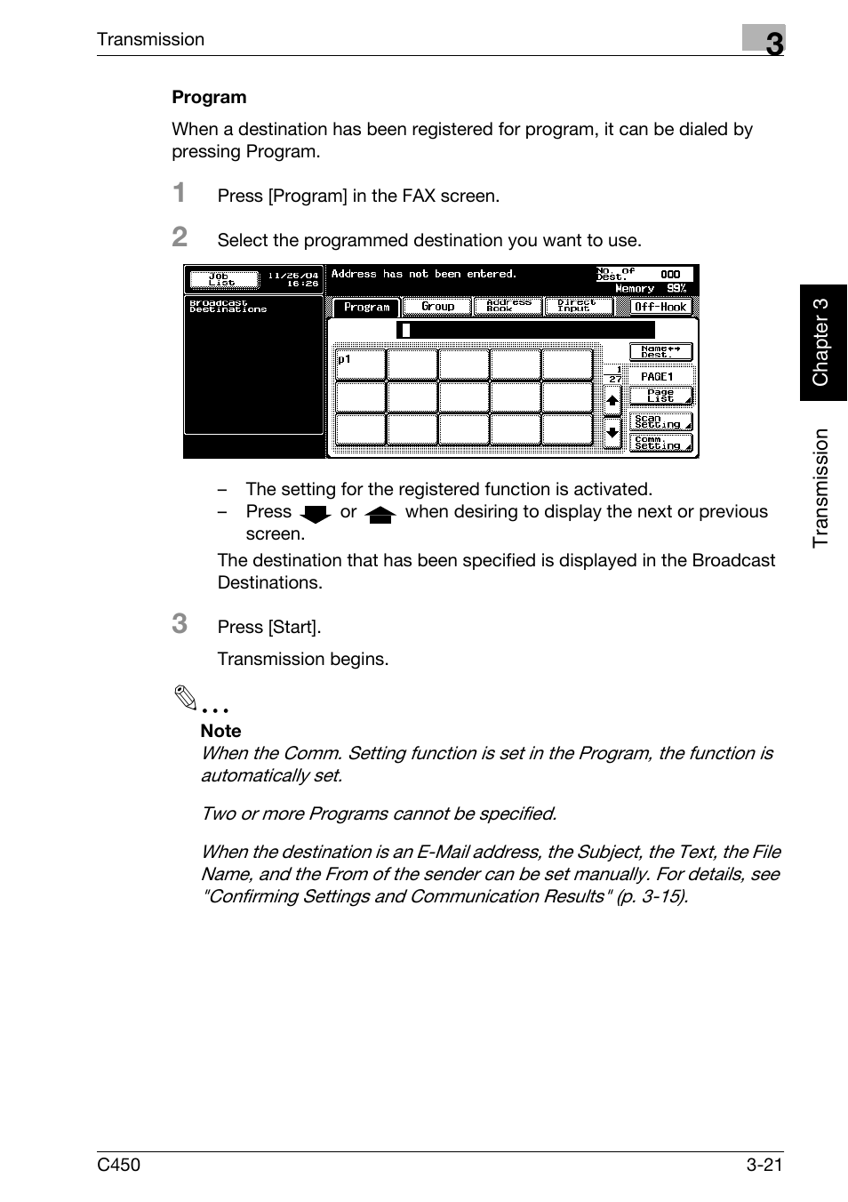 Program | Konica Minolta FK-502 User Manual | Page 76 / 450
