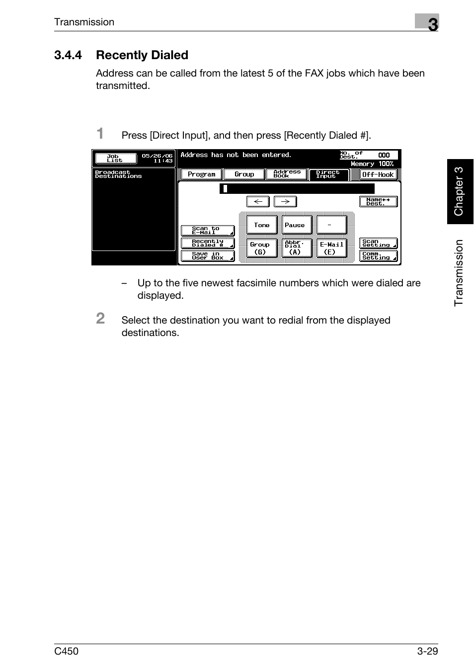 4 recently dialed, Recently dialed -29 | Konica Minolta FK-502 User Manual | Page 84 / 450