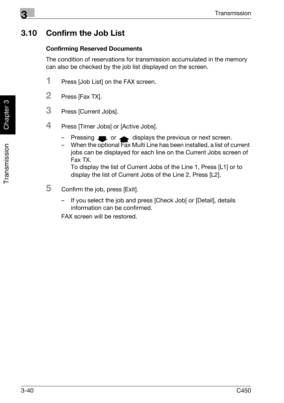 10 confirm the job list, Confirming reserved documents, Confirm the job list -40 | Konica Minolta FK-502 User Manual | Page 95 / 450