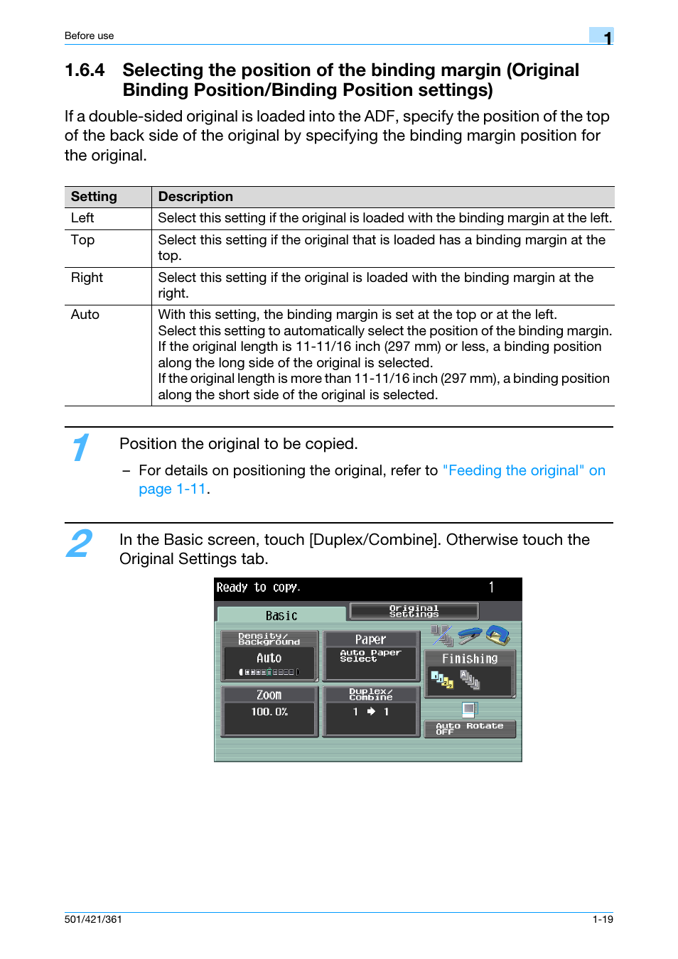 Position/binding position settings) -19 | Konica Minolta bizhub 421 User Manual | Page 25 / 103