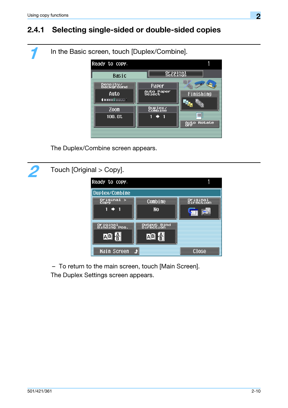 1 selecting single-sided or double-sided copies | Konica Minolta bizhub 421 User Manual | Page 37 / 103
