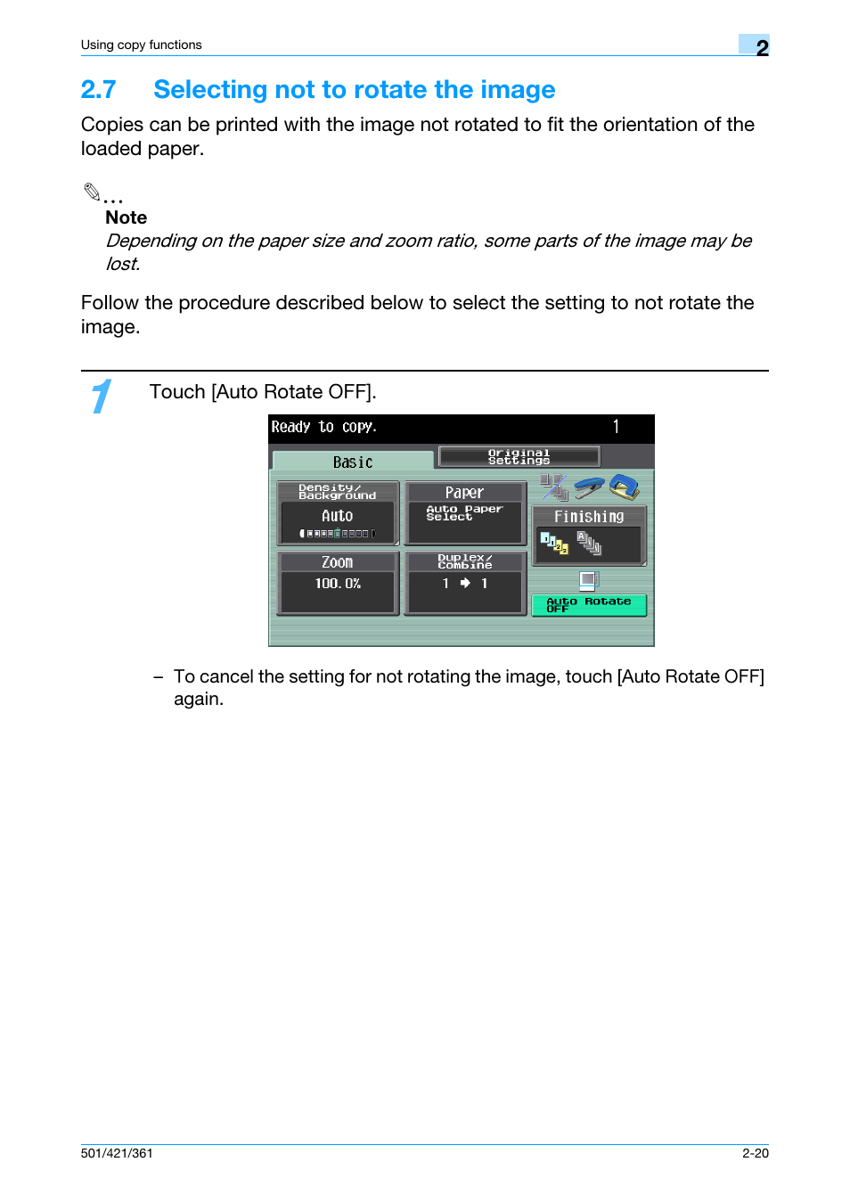 7 selecting not to rotate the image, 7 selecting not to rotate the image -20 | Konica Minolta bizhub 421 User Manual | Page 47 / 103