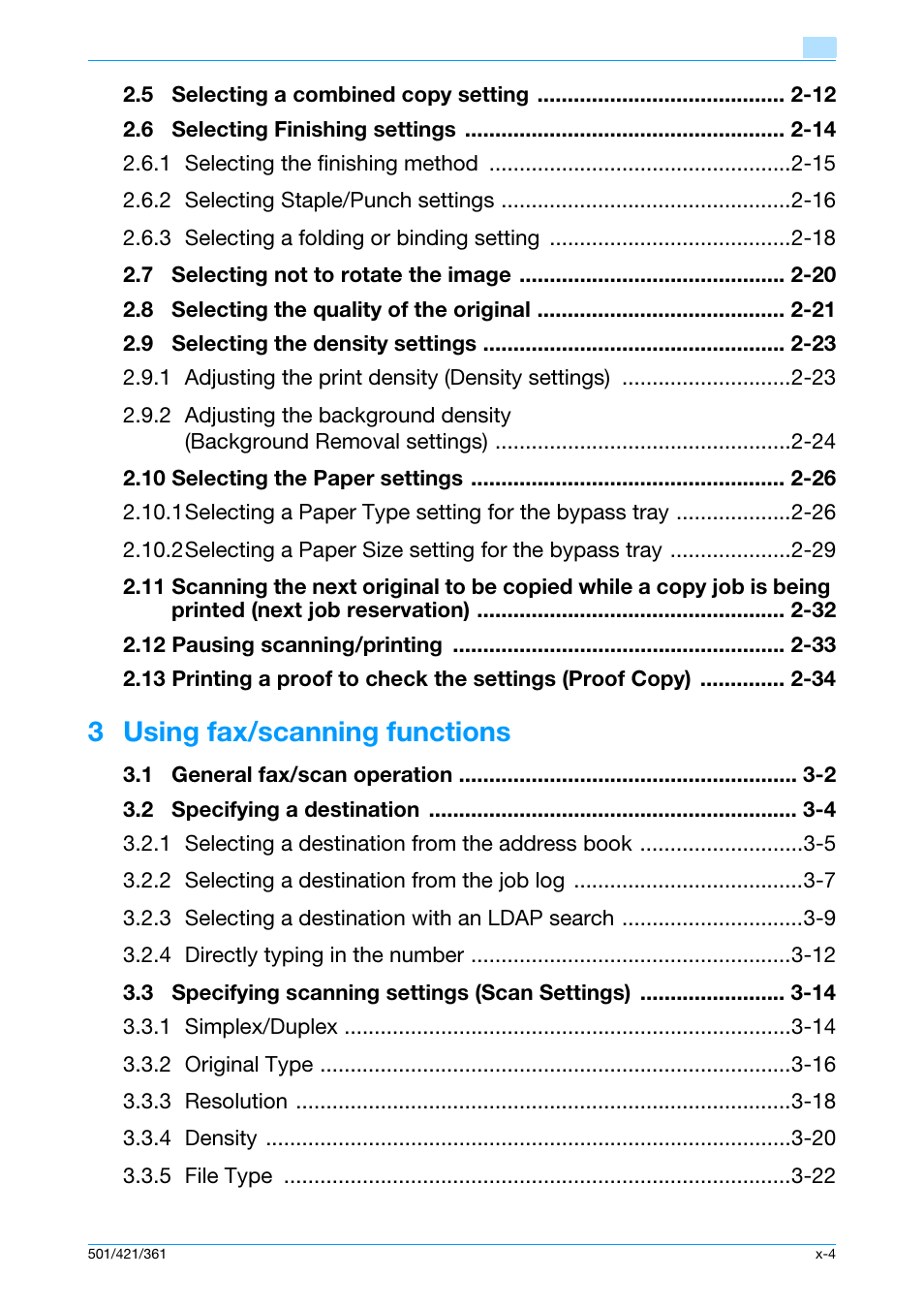 3 using fax/scanning functions | Konica Minolta bizhub 421 User Manual | Page 5 / 103