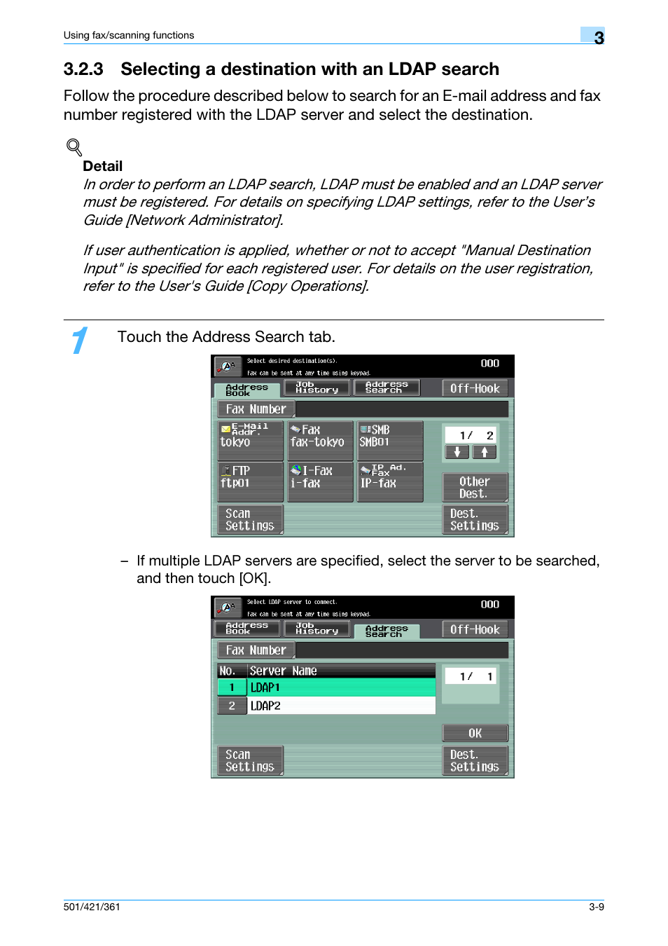 3 selecting a destination with an ldap search, 3 selecting a destination with an ldap search -9 | Konica Minolta bizhub 421 User Manual | Page 71 / 103