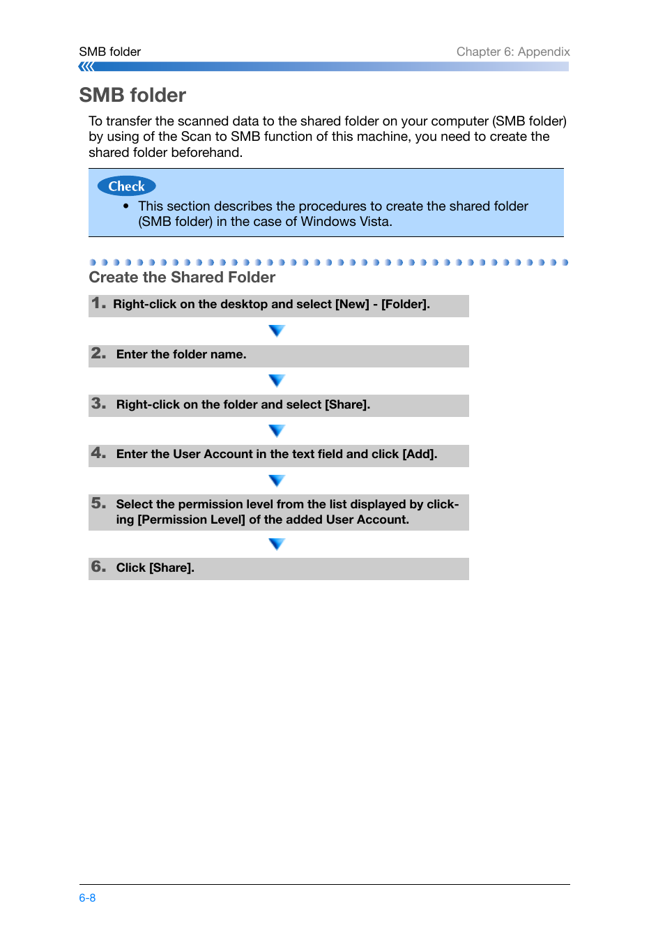 Smb folder, Create the shared folder, Smb folder -8 | Create the shared folder -8, P.6-8 | Konica Minolta bizhub PRO 1200 User Manual | Page 122 / 134