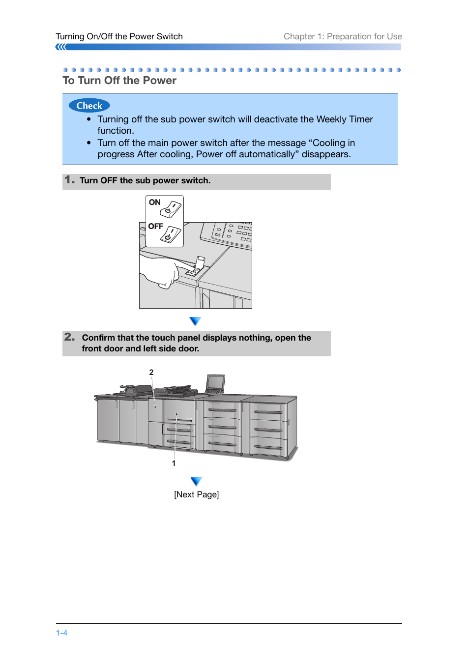 To turn off the power, To turn off the power -4 | Konica Minolta bizhub PRO 1200 User Manual | Page 14 / 134