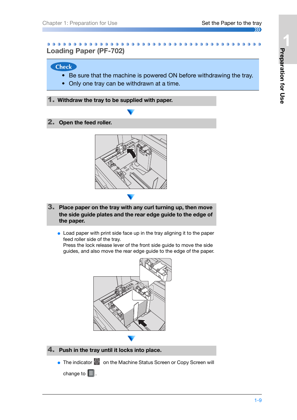 Loading paper (pf-702), Loading paper (pf-702) -9 | Konica Minolta bizhub PRO 1200 User Manual | Page 19 / 134