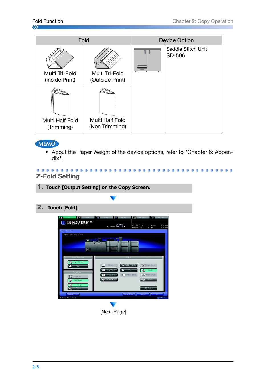 Z-fold setting, Z-fold setting -8 | Konica Minolta bizhub PRO 1200 User Manual | Page 42 / 134