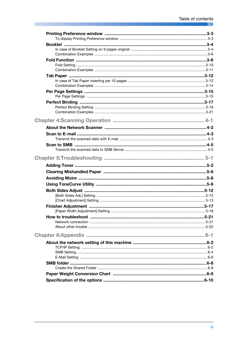 Chapter 4:scanning operation -1, Chapter 5:troubleshooting -1, Chapter 6:appendix -1 | Konica Minolta bizhub PRO 1200 User Manual | Page 5 / 134
