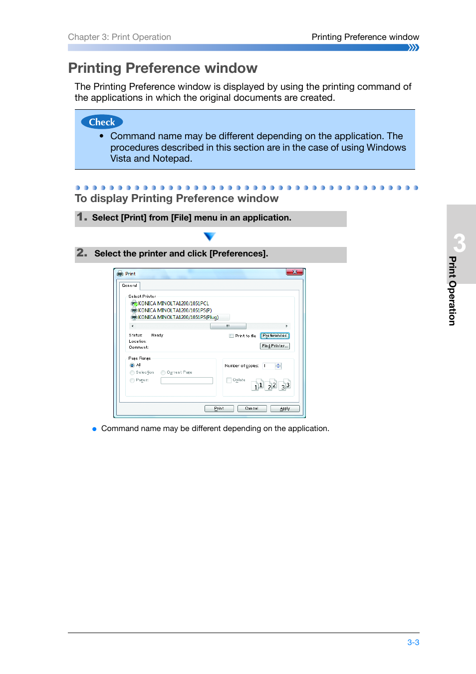 Printing preference window, To display printing preference window, Printing preference window -3 | To display printing preference window -3 | Konica Minolta bizhub PRO 1200 User Manual | Page 63 / 134