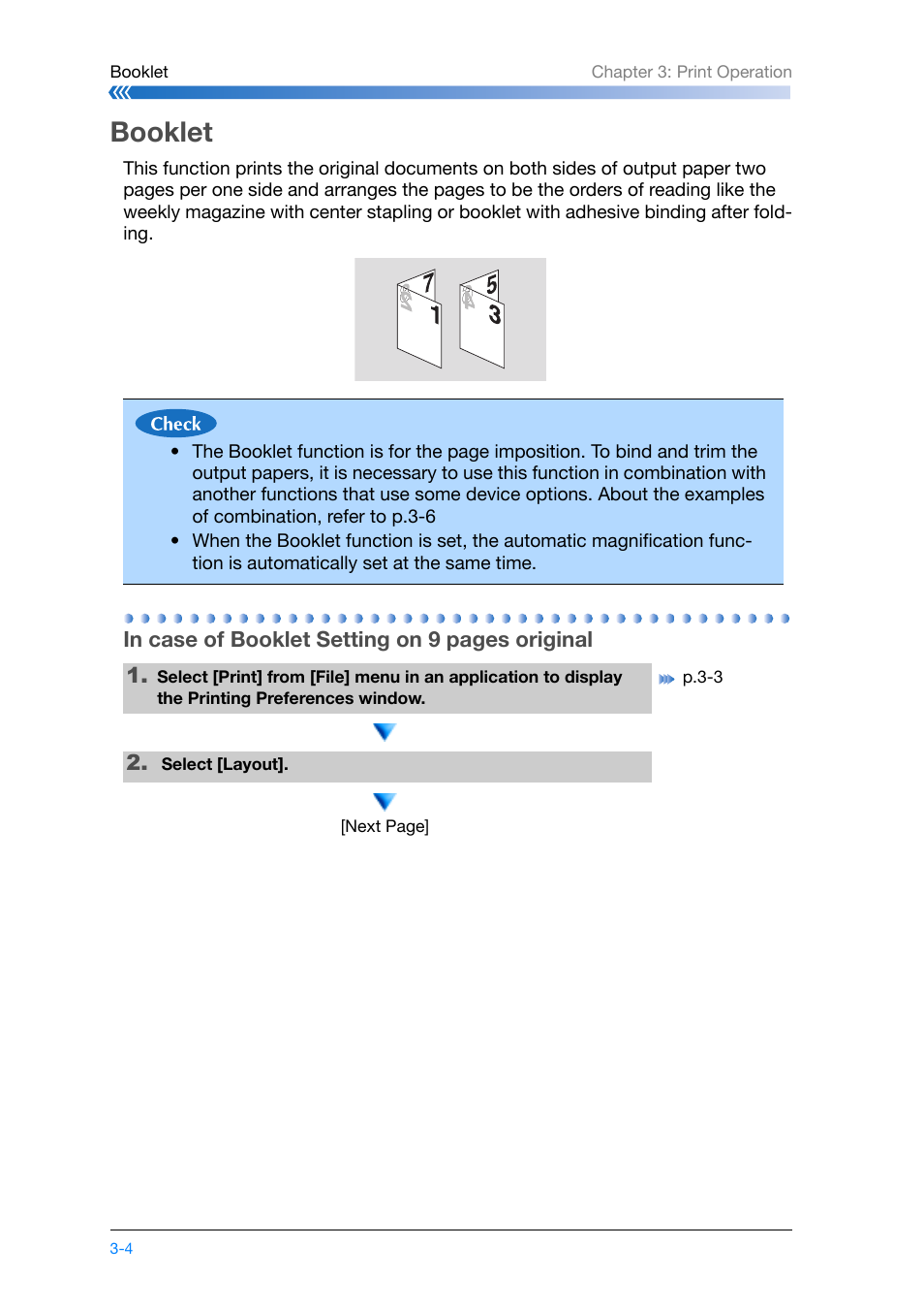 Booklet, Booklet -4, Printer: p.3-4 | Konica Minolta bizhub PRO 1200 User Manual | Page 64 / 134