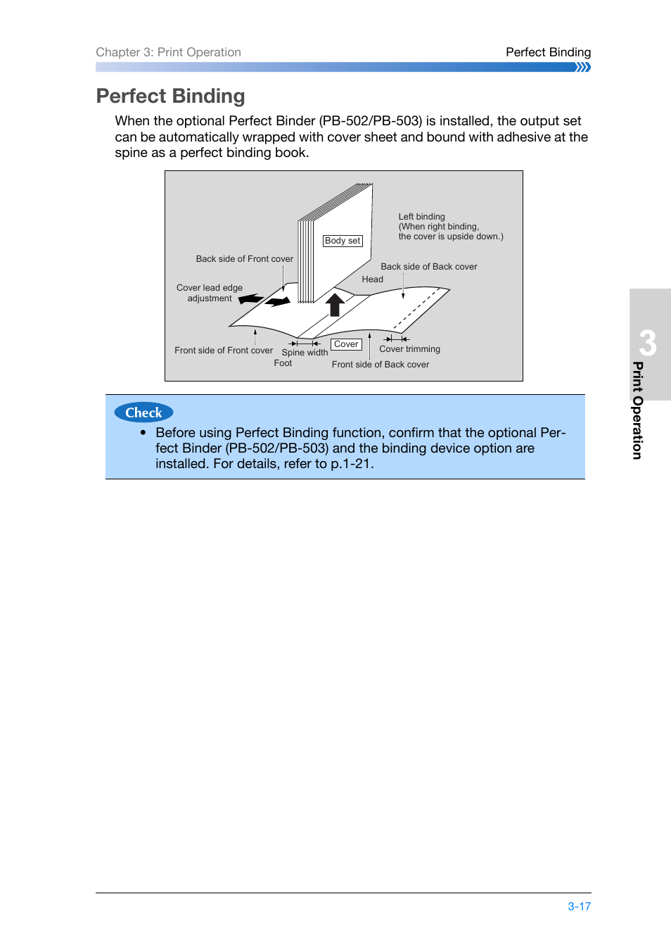Perfect binding, Perfect binding -17, P.3-17 | Konica Minolta bizhub PRO 1200 User Manual | Page 77 / 134