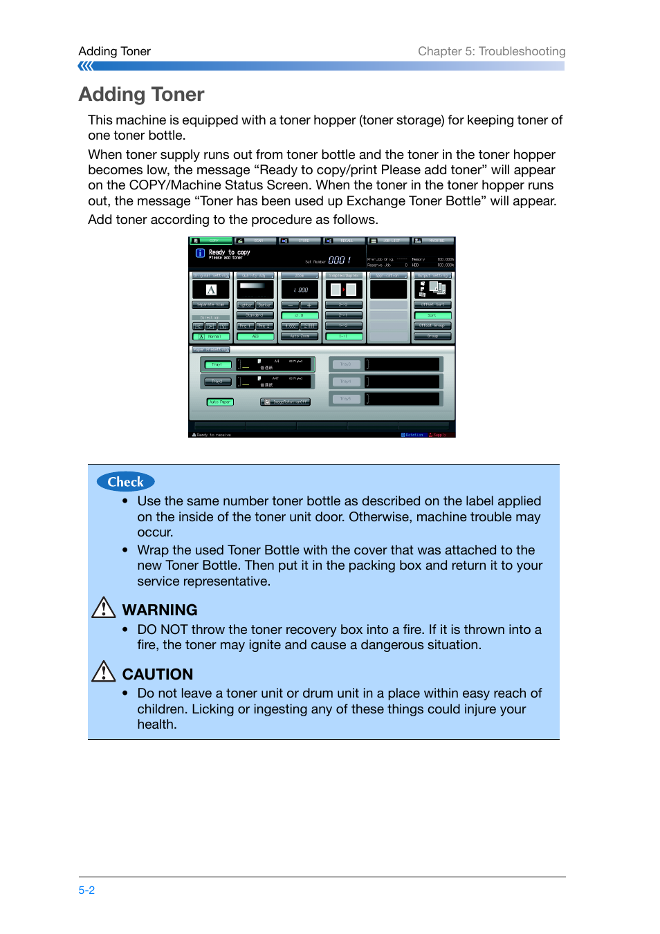 Adding toner, Adding toner -2 | Konica Minolta bizhub PRO 1200 User Manual | Page 92 / 134