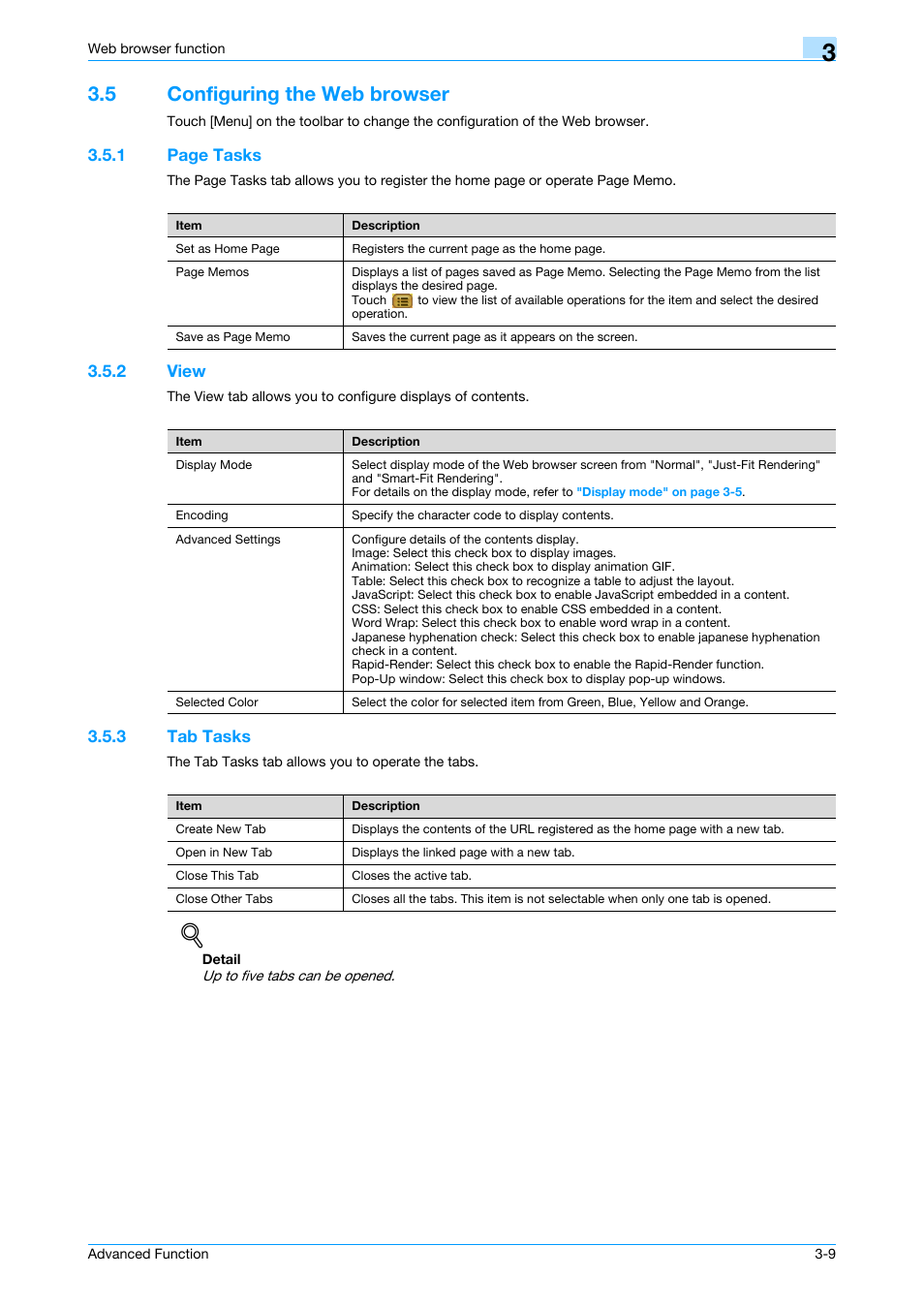 5 configuring the web browser, 2 view, 3 tab tasks | Configuring the web browser -9, View -9, Tab tasks -9 | Konica Minolta bizhub 751 User Manual | Page 23 / 84