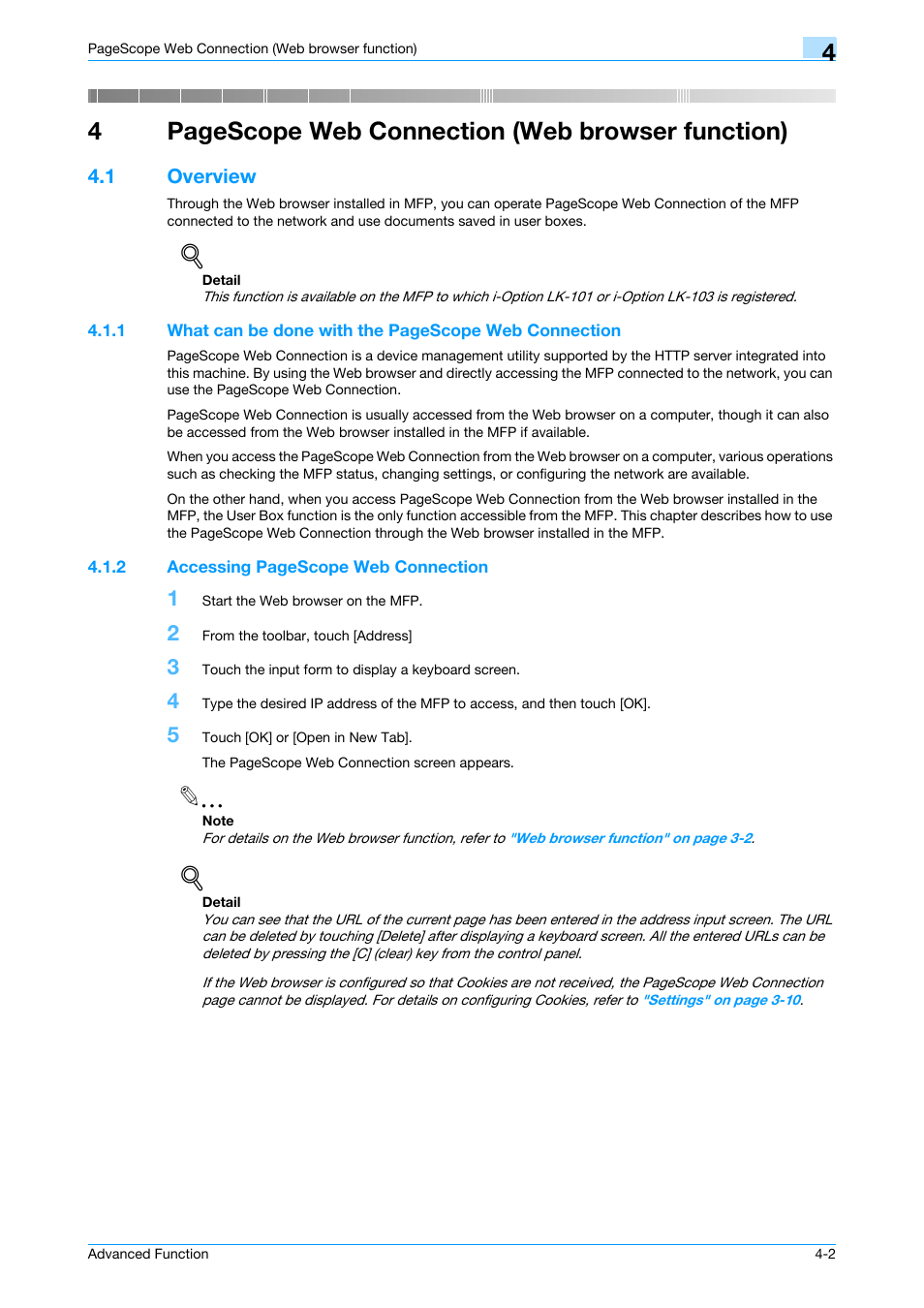 1 overview, Overview -2, 4pagescope web connection (web browser function) | Konica Minolta bizhub 751 User Manual | Page 27 / 84
