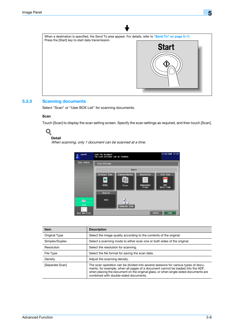 3 scanning documents, Scan, Scanning documents -6 scan -6 | Konica Minolta bizhub 751 User Manual | Page 42 / 84