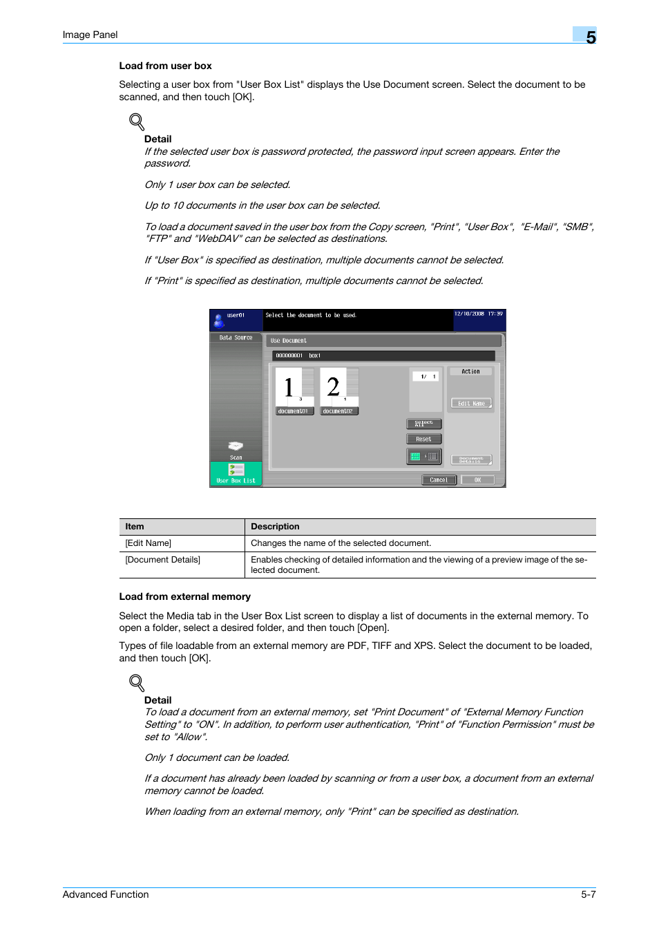 Load from user box, Load from external memory, Load from user box -7 load from external memory -7 | Konica Minolta bizhub 751 User Manual | Page 43 / 84