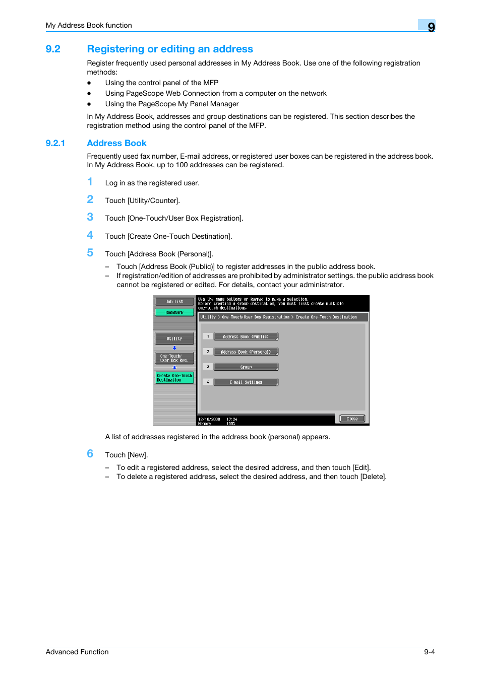2 registering or editing an address, 1 address book, Registering or editing an address -4 | Address book -4 | Konica Minolta bizhub 751 User Manual | Page 75 / 84