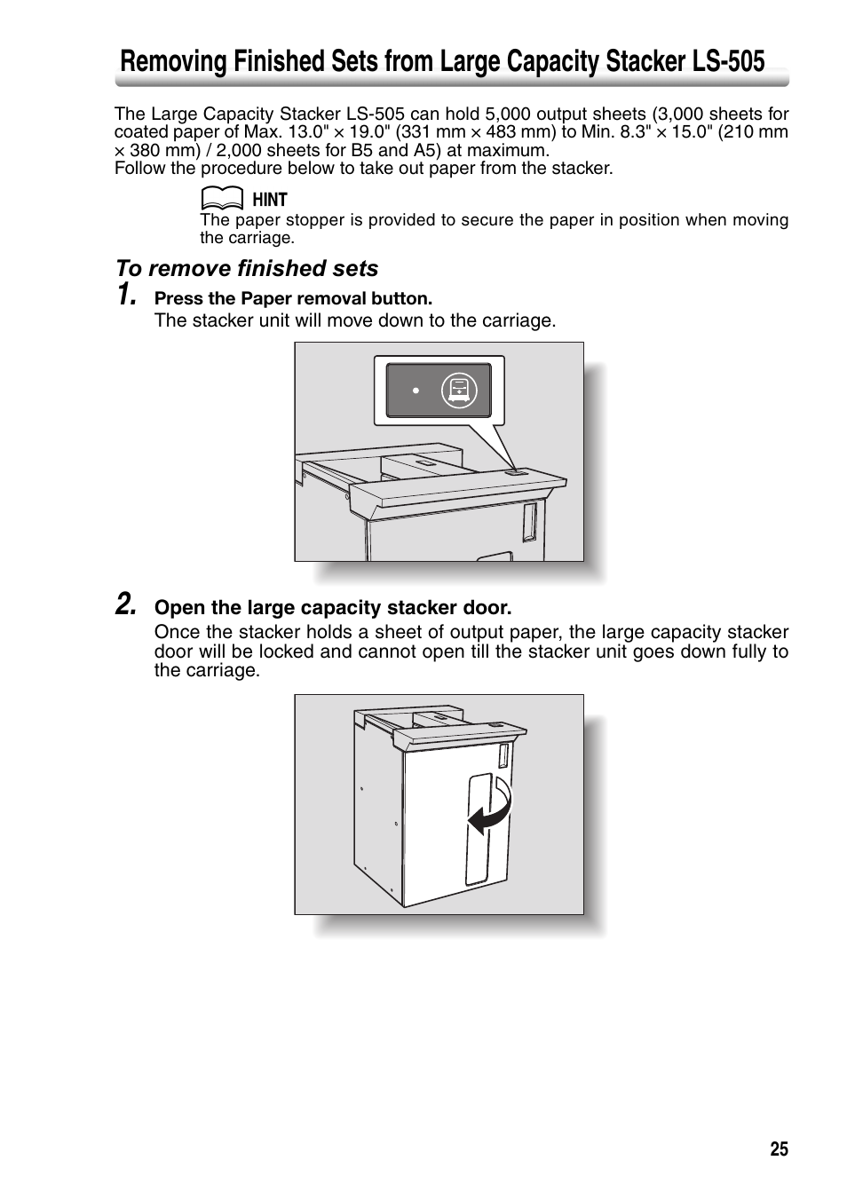 To remove finished sets | Konica Minolta bizhub PRO 1050P User Manual | Page 29 / 88