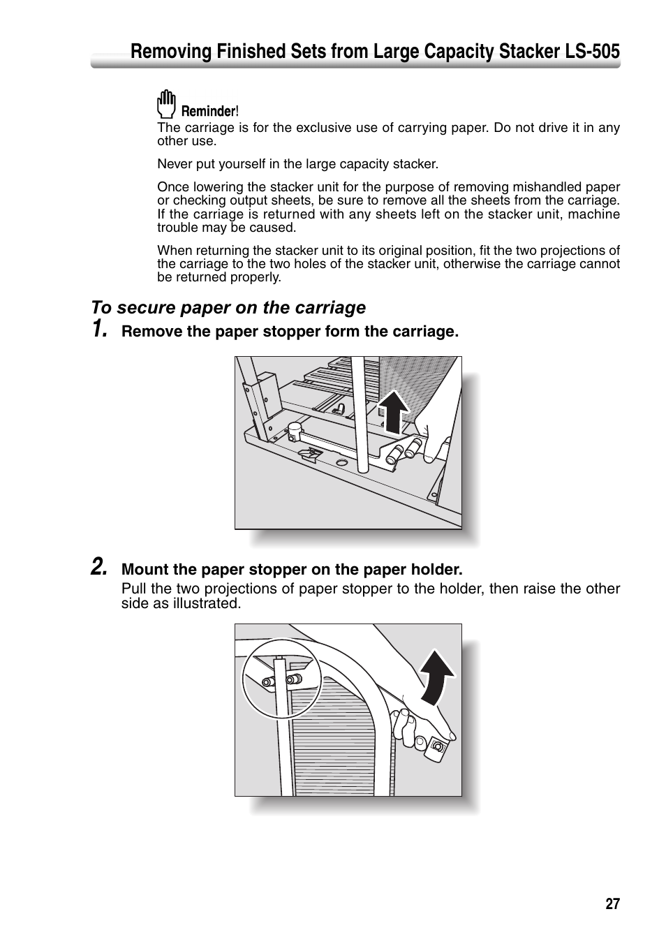 To secure paper on the carriage | Konica Minolta bizhub PRO 1050P User Manual | Page 31 / 88