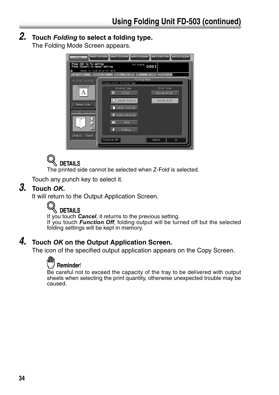 Using folding unit fd-503 (continued) | Konica Minolta bizhub PRO 1050P User Manual | Page 38 / 88