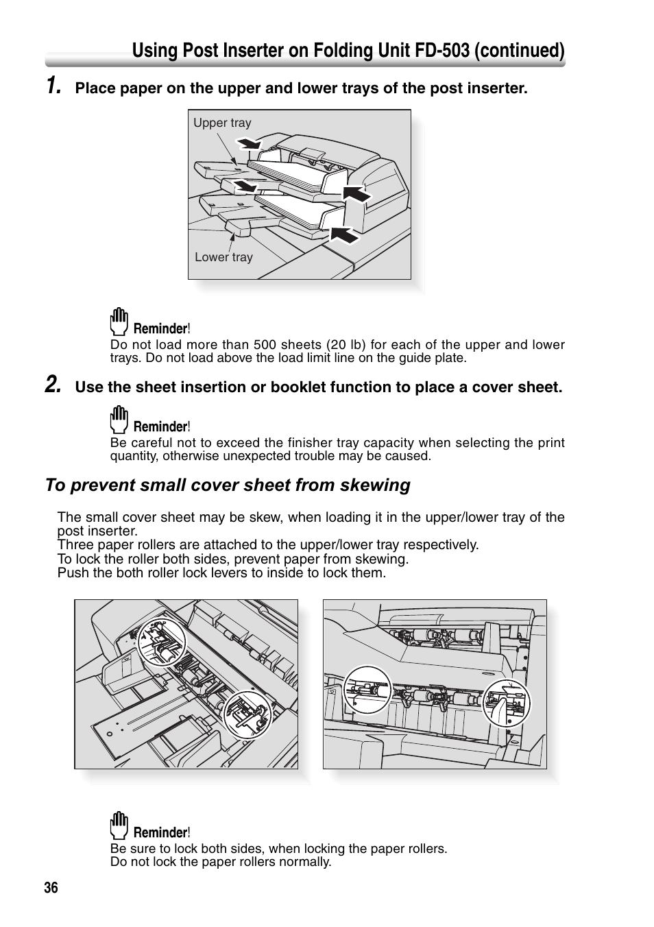 To prevent small cover sheet from skewing | Konica Minolta bizhub PRO 1050P User Manual | Page 40 / 88