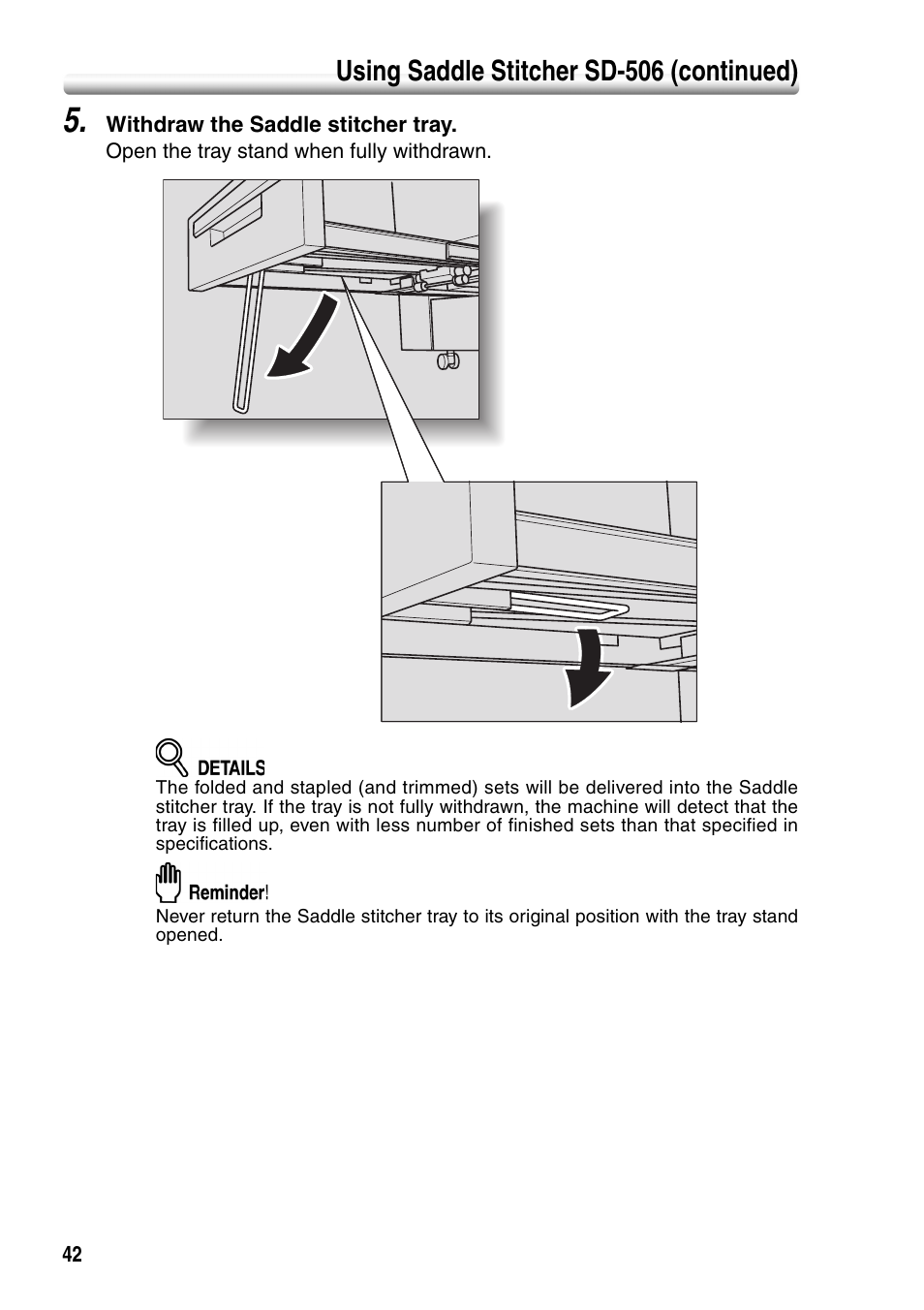 Using saddle stitcher sd-506 (continued) | Konica Minolta bizhub PRO 1050P User Manual | Page 46 / 88