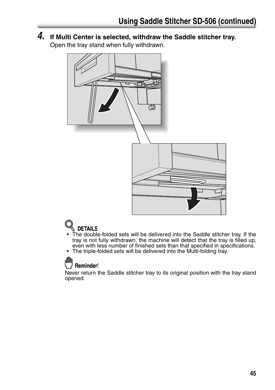 Using saddle stitcher sd-506 (continued) | Konica Minolta bizhub PRO 1050P User Manual | Page 49 / 88
