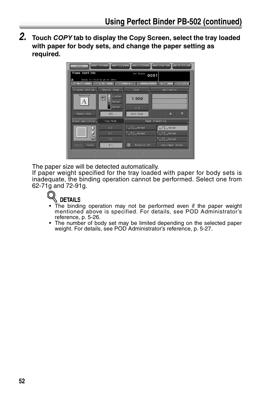 Using perfect binder pb-502 (continued) | Konica Minolta bizhub PRO 1050P User Manual | Page 56 / 88