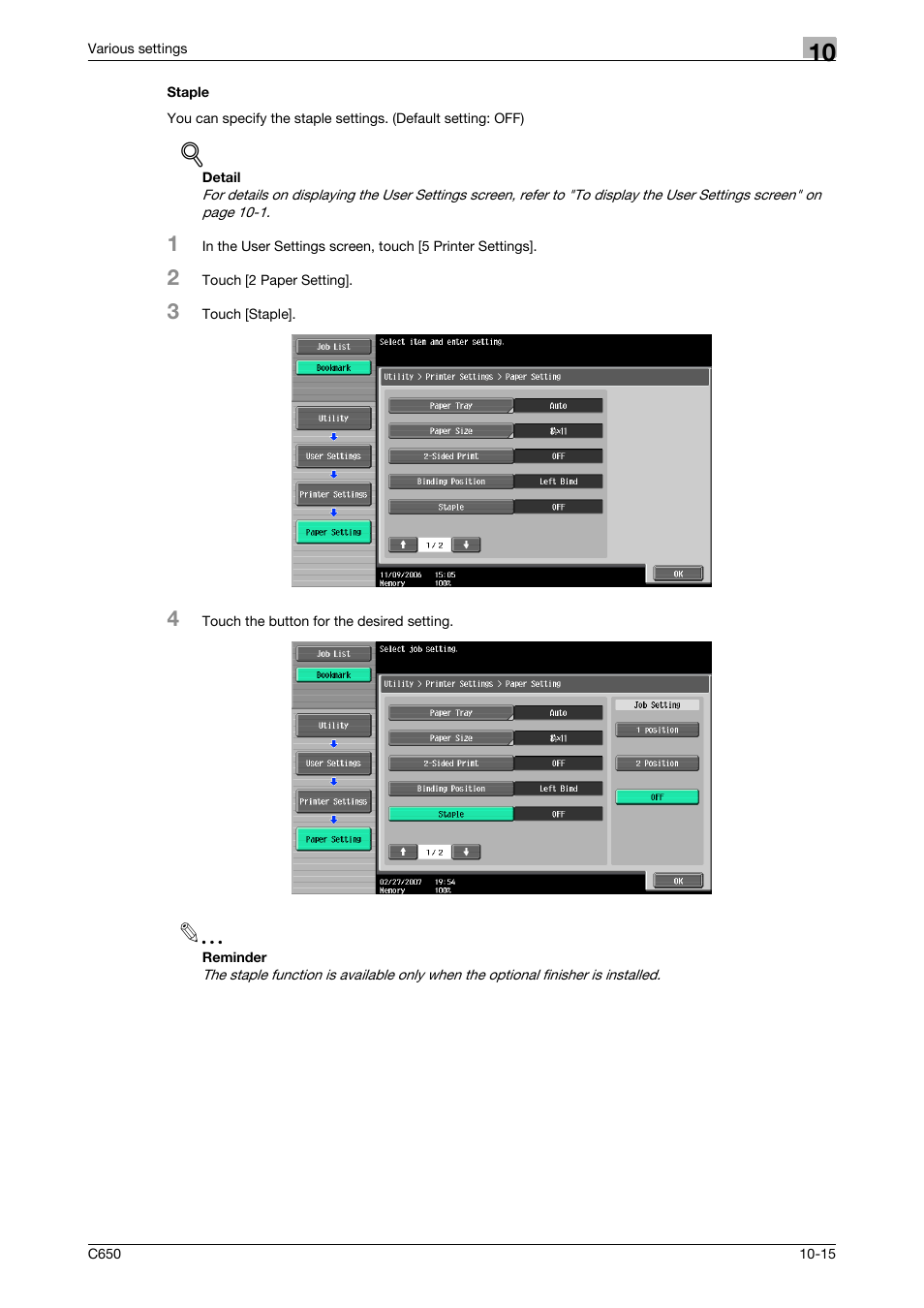 Staple, Staple -15 | Konica Minolta bizhub C650 User Manual | Page 259 / 303