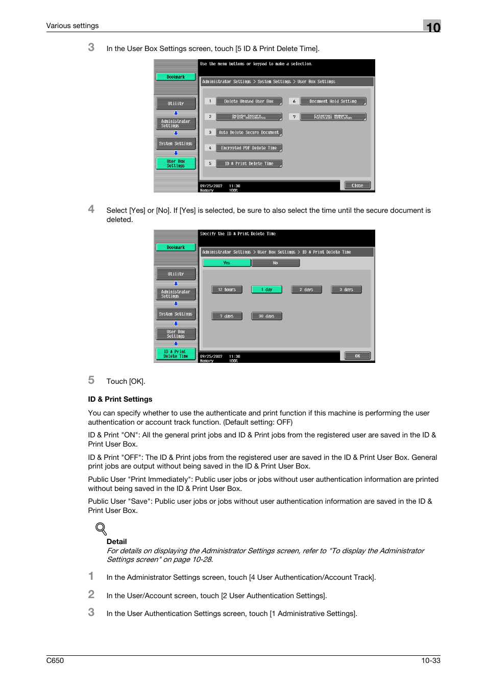 Id & print settings, Id & print settings -33 | Konica Minolta bizhub C650 User Manual | Page 277 / 303