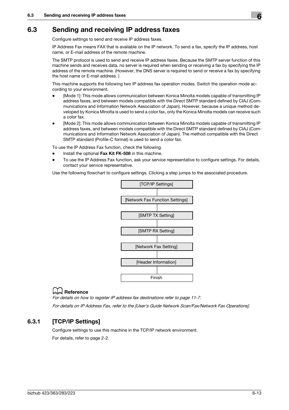3 sending and receiving ip address faxes, 1 [tcp/ip settings, Sending and receiving ip address faxes -13 | Tcp/ip settings] -13 | Konica Minolta BIZHUB 223 User Manual | Page 106 / 371