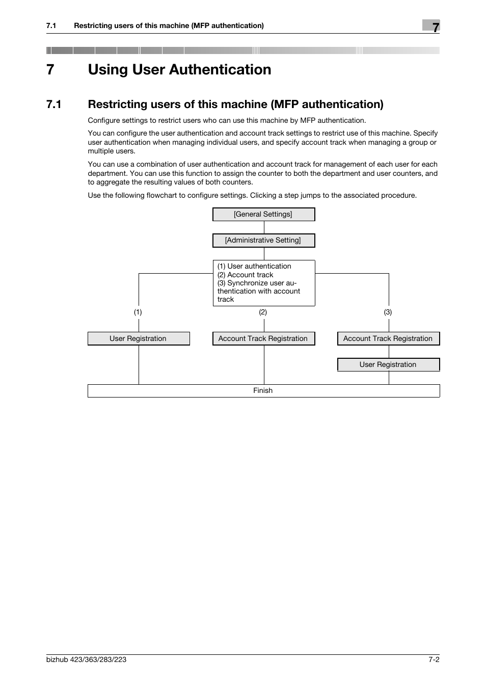 7 using user authentication, Using user authentication, 7using user authentication | Konica Minolta BIZHUB 223 User Manual | Page 113 / 371