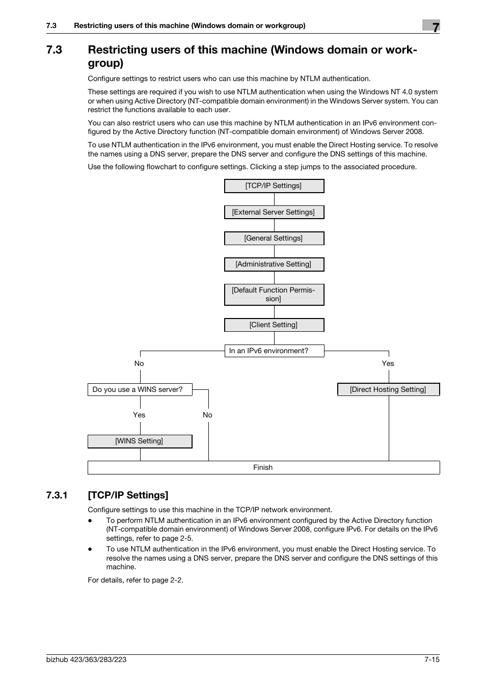 1 [tcp/ip settings, Tcp/ip settings] -15 | Konica Minolta BIZHUB 223 User Manual | Page 126 / 371