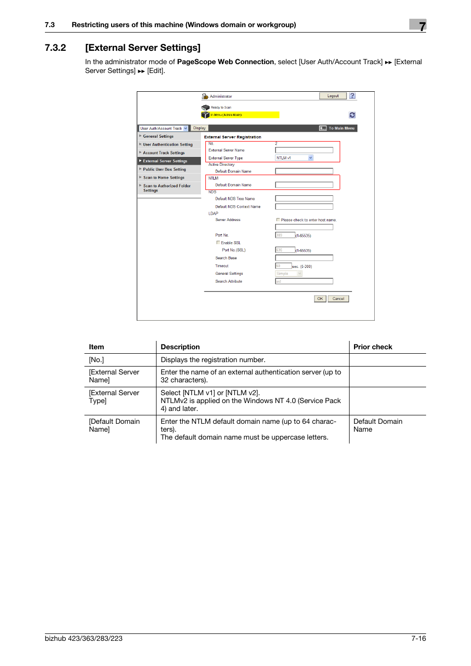 2 [external server settings, External server settings] -16, External server settings | Konica Minolta BIZHUB 223 User Manual | Page 127 / 371