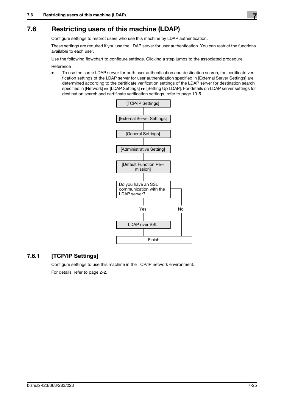 6 restricting users of this machine (ldap), 1 [tcp/ip settings, Restricting users of this machine (ldap) -25 | Tcp/ip settings] -25 | Konica Minolta BIZHUB 223 User Manual | Page 136 / 371