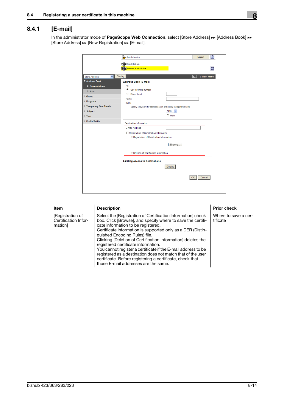 1 [e-mail, E-mail] -14, E-mail | Konica Minolta BIZHUB 223 User Manual | Page 154 / 371