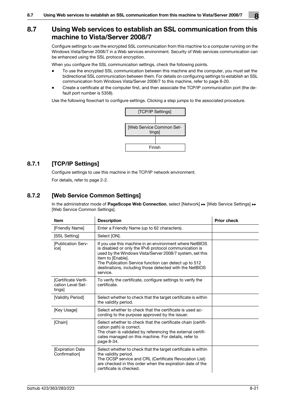 1 [tcp/ip settings, 2 [web service common settings, To vista/server 2008/7 -21 | Tcp/ip settings] -21, Web service common settings] -21 | Konica Minolta BIZHUB 223 User Manual | Page 161 / 371