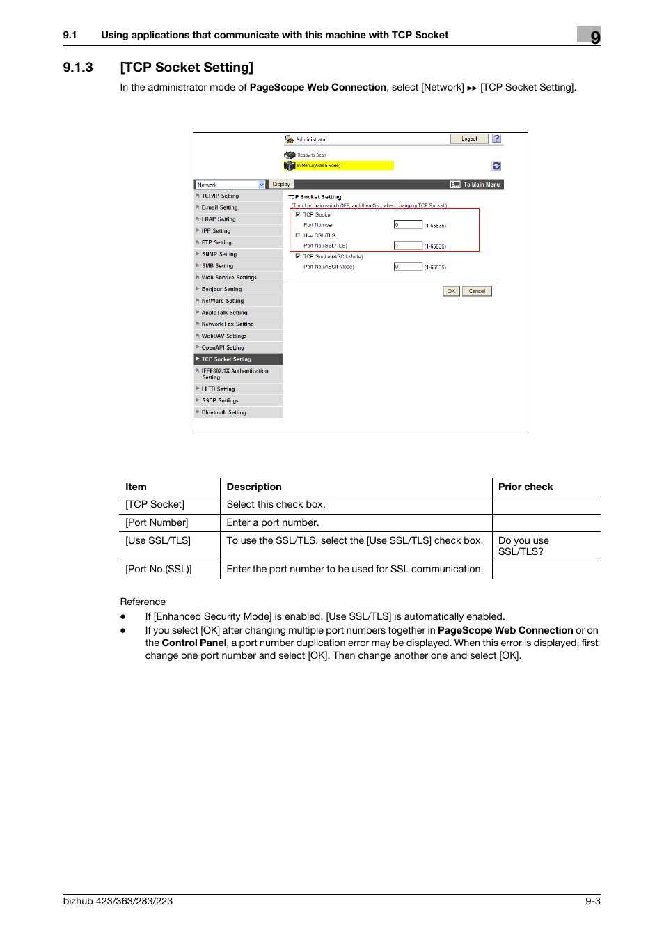 3 [tcp socket setting, Tcp socket setting] -3, Tcp socket setting | Konica Minolta BIZHUB 223 User Manual | Page 185 / 371