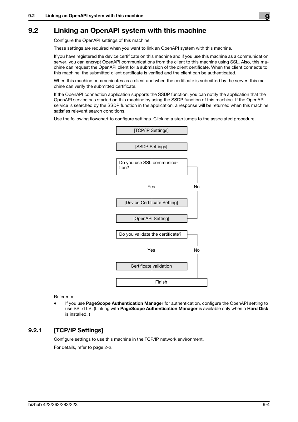 2 linking an openapi system with this machine, 1 [tcp/ip settings, Linking an openapi system with this machine -4 | Tcp/ip settings] -4 | Konica Minolta BIZHUB 223 User Manual | Page 186 / 371