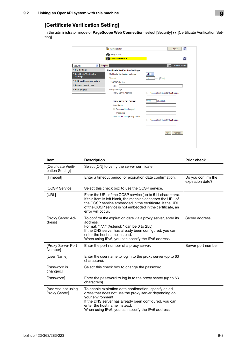 Certificate verification setting, Certificate verification setting] -8 | Konica Minolta BIZHUB 223 User Manual | Page 190 / 371