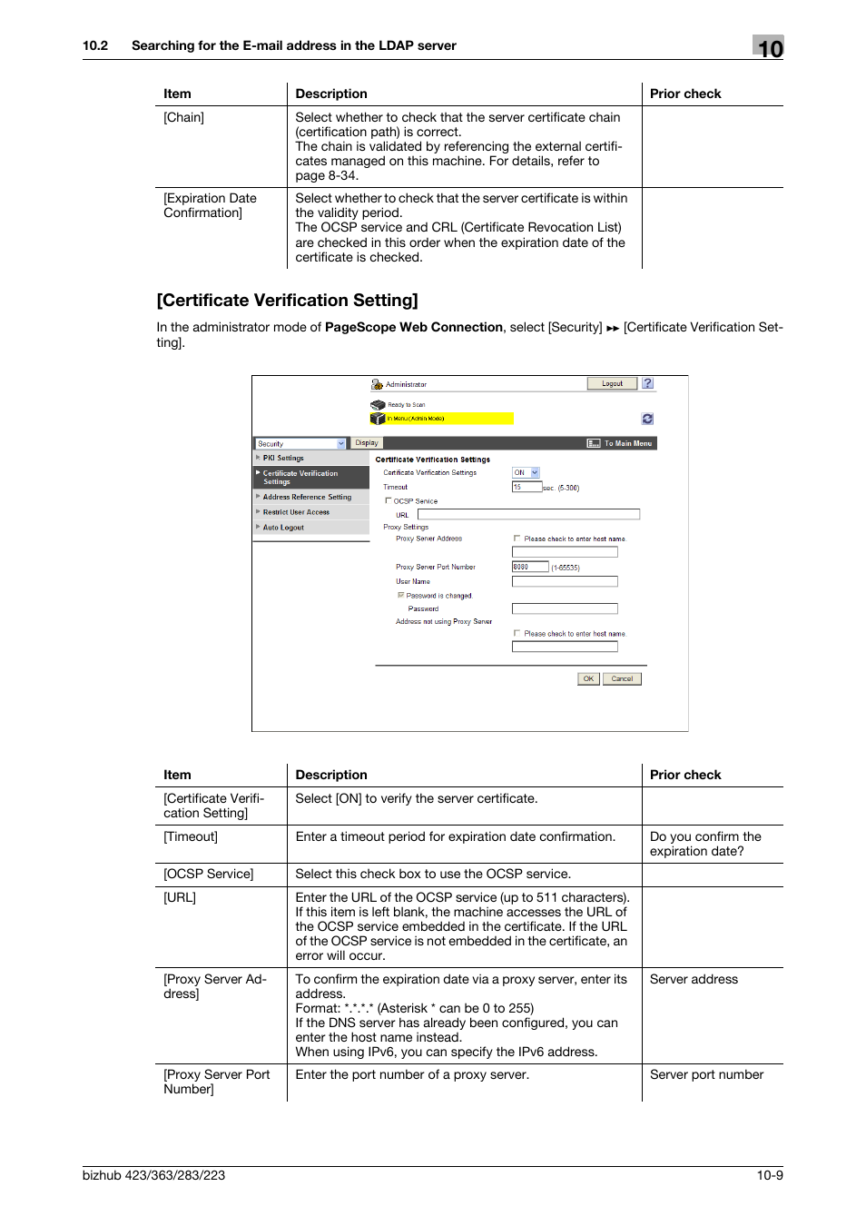 Certificate verification setting, Certificate verification setting] -9 | Konica Minolta BIZHUB 223 User Manual | Page 203 / 371