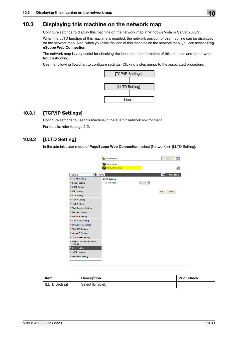 3 displaying this machine on the network map, 1 [tcp/ip settings, 2 [lltd setting | Displaying this machine on the network map -11, Tcp/ip settings] -11, Lltd setting] -11 | Konica Minolta BIZHUB 223 User Manual | Page 205 / 371