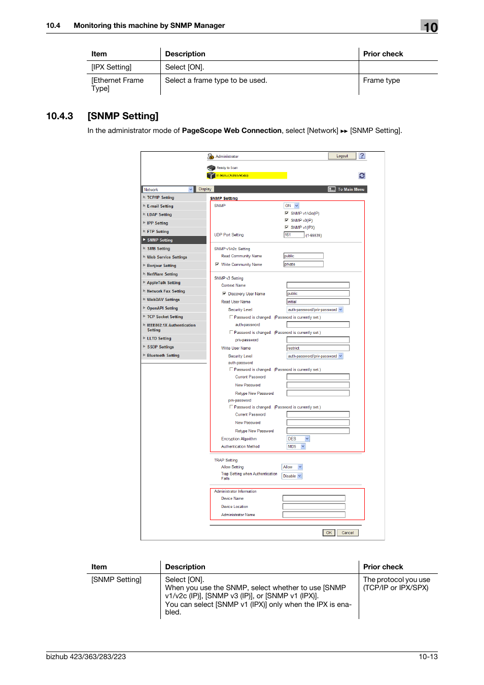 3 [snmp setting, Snmp setting] -13, Snmp setting | Konica Minolta BIZHUB 223 User Manual | Page 207 / 371