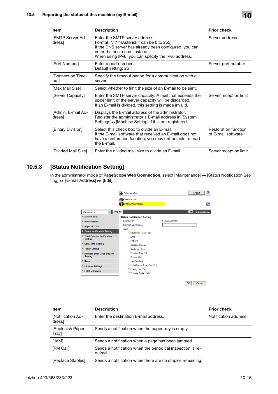 3 [status notification setting, Status notification setting] -16, Status notifica | Tion setting | Konica Minolta BIZHUB 223 User Manual | Page 210 / 371
