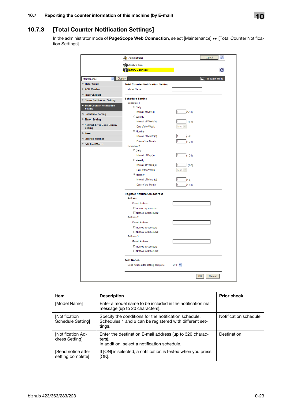 3 [total counter notification settings, Total counter notification settings] -23, Total counter | Notification set, Tings | Konica Minolta BIZHUB 223 User Manual | Page 217 / 371